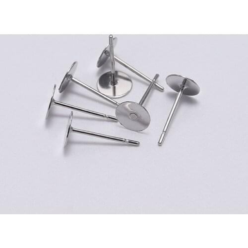100pcs/lot 3 4 5 6 8 10 12 mm Stainless Steel Blank Earring Stud Base Fit Cabochon Cameo Settings DIY Jewelry Making Supplies