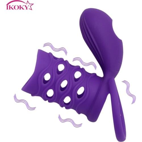 IKOKY Silicone Vibrating Penis Ring Male Masturbation Sex Toys For Male Couples Cock Rings Clitoral Stimulators Vibrator