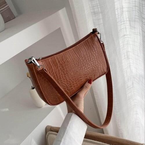New Fashion Baguette Bags for Women Stone Pattern Shoulder Bag PU Leather Handbags Designer Phone Purses Women Bags