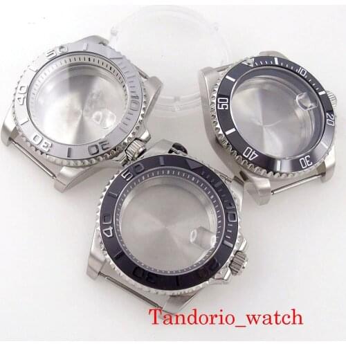 Tandorio 40mm Sub Silver Automatic Watch Case For NH35 NH36 Movement Sapphire Glass 120 Clicks 100m Waterproof