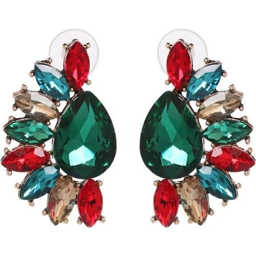 2019 Fashion Colorful Shiny Crystal Pendant Maxi Statement Fan Stud Earring For Women Party Hot Charm Handmade Jewelry Wholesale