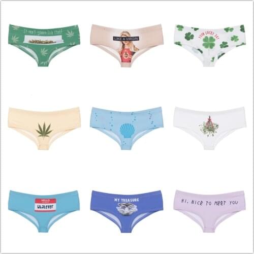 Red Cross Women Briefs Lovely Temptation Plant Appliques Underwear Lady Mid-Rise Panties With Clover Scallops Pearl