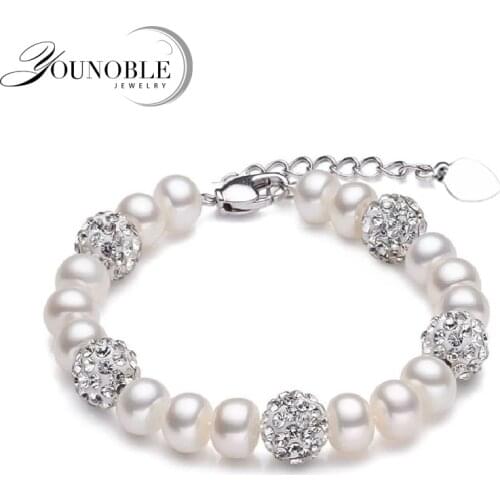 Real Beautiful freshwater pearl bracelet women,wedding cultured white pearl bracelet 925 silver jewlery girl birthday gift box