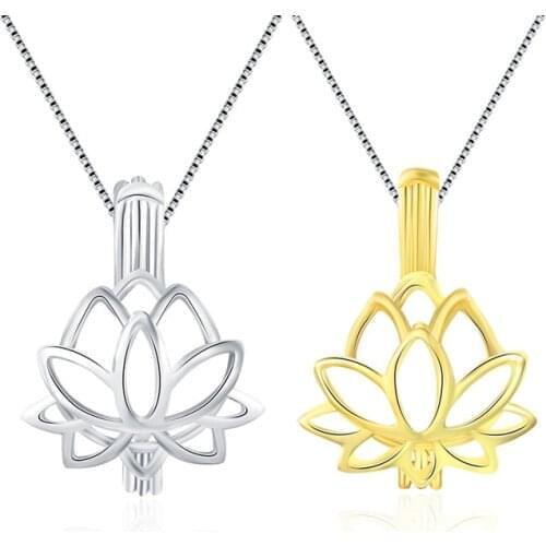 CLUCI 925 Sterling Silver Lotus Flower Pendant Jewelry for Women Necklace Making Pendant Silver 925 Lotus Pearl Locket SC011SB