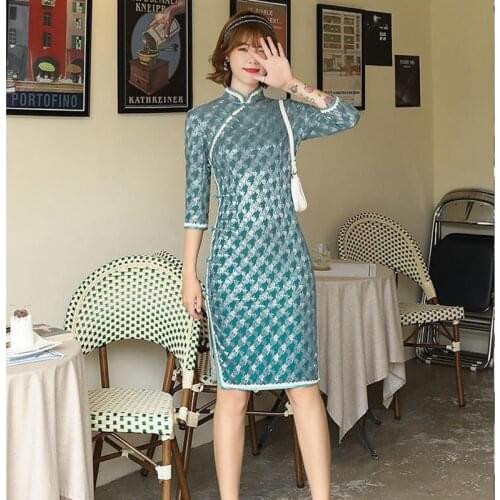 Women Chinese Dress Cheongsams Traditional Costumes Robe Chinese Tight Sexy Woman Tang Suit Lace Asian Women Prom Dresses