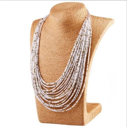 Bohemian hand-woven beaded statement necklace vintage exaggerated necklace Multi-layer rice beads female elegant necklace