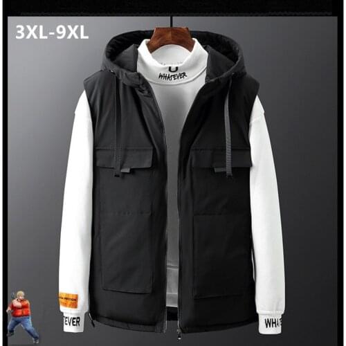 Winter Vest Men Thick Hoodies Sleeveless Man Cargo Plus Size 6XL 7XL 8XL 9XL Man Fat Waistcoat Big Warm Black Camo Mens Clothing
