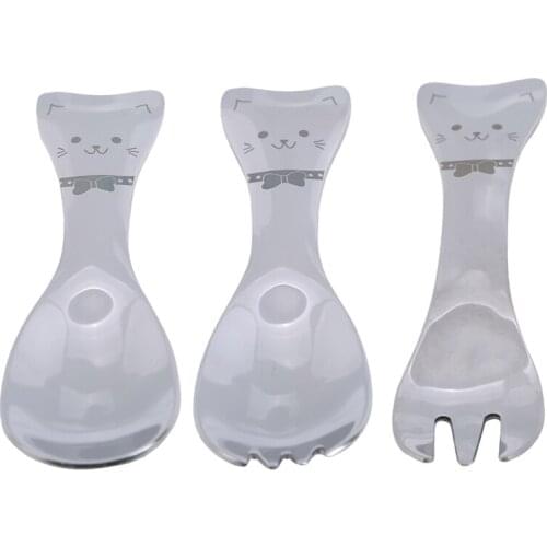 1PC Baby Dishes Stainless Steel Teaspoon Spoon Fork Knife Utensils Set Baby Kids Learning Eating Habit Children Tableware