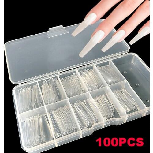 100pcs/Box False Coffin Nails Ballerina Long Clear/Natural/white Fake Nails Art Tips Flat Shape Full Cover Manicure Fake Nails