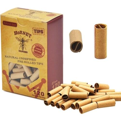 120pcs/box Pre Rolled Natural Unrefined Cigarette Filter Rolling Tips Rolled Paper Cigarette Tips Filter Tube Smoker Accessories