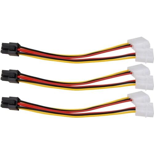 3Pcs 4pin to 6pin Power Line ide to PCI Express Video Card Pci-e ATX PSU Power Converter Cable Dual Molex to Pcie 6pin Adapter