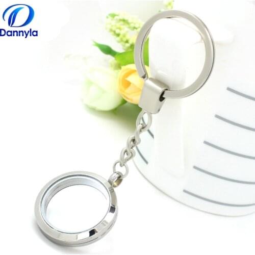 30mm Stainless Steel Round Floating Locket Keychain Magnetic Glass Locket Keyring Jewelry LSFK23-24