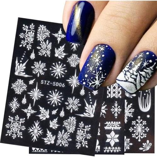 5D Embossed Christmas series Nail Stickers Water Sliders Nail Art Self Adhesive