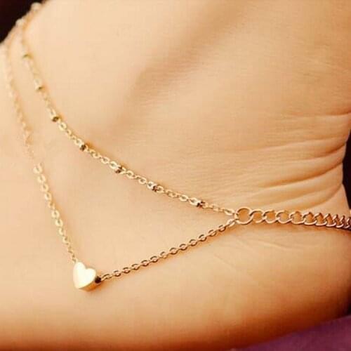 2020 New Beach Jewelry Sexy Gold Love Heart And Ankle Bracelet Double Chain Foot Ankle New Product Launch Distribution Gift