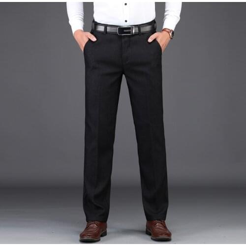 Plus Size 42 44 46 Classic Style Mens Stretch Suit Pants Business Dress Pants Men Black Loose Straight Trousers Male Brand