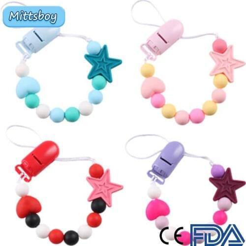 Hot Baby Teether Pacifier Clip Five Pointed Star Chain Polyester Clip Pacifier Holder Braided Nipple Holder Soother Chain Infant