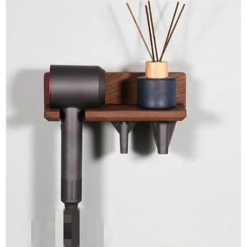 Hair Dryer Holder For Dyson Solid Wood Walnut Bathroom Rack Wall Mounted Bath Shelf Households Rack Hair Blow Dryer Shelf