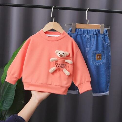 Kids Spring Autumn Cotton Clothes Baby Boys Girls Cartoon Solid T-shirt Pants 2Pcs/sets Out Children Toddler Clothing Tracksuits