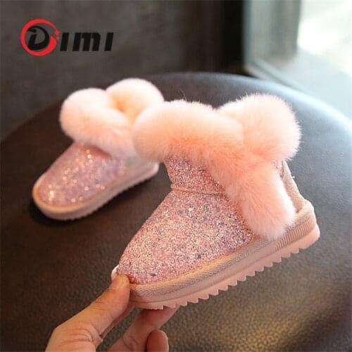 DIMI 2020 New Plush Baby Girl Boots Fashion Brand Sequin Infant Ankle Boots Non-slip Warm Winter Child Boots