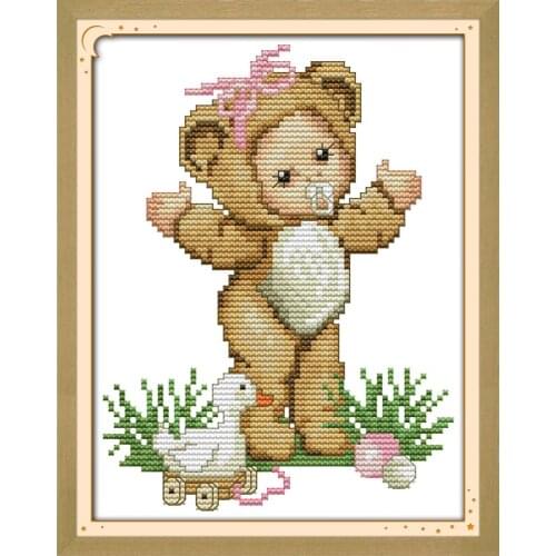 DIY Home Decor Chinese Cross Stitch The lovely baby bear (girl) Embroidery Counted Chinese Cross Stitch Kit