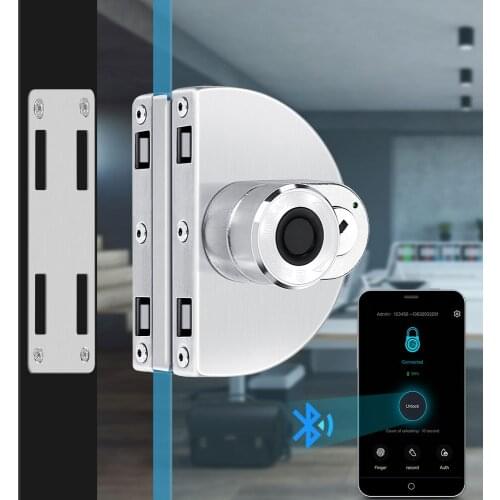 304 Stainless Steel Smart Biometric Fingerprint Glass Door Lock With Bluetooth APP Built in Rechargeable Battery No Drill