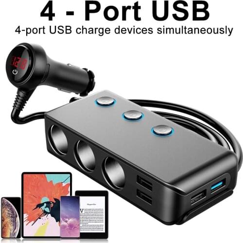 Dual USB 4.8A 3.0 Car Cigarette Lighter Car Charger Cigarette Lighter Adapter 120W 3 Socket Car Power DC Socket Distributor