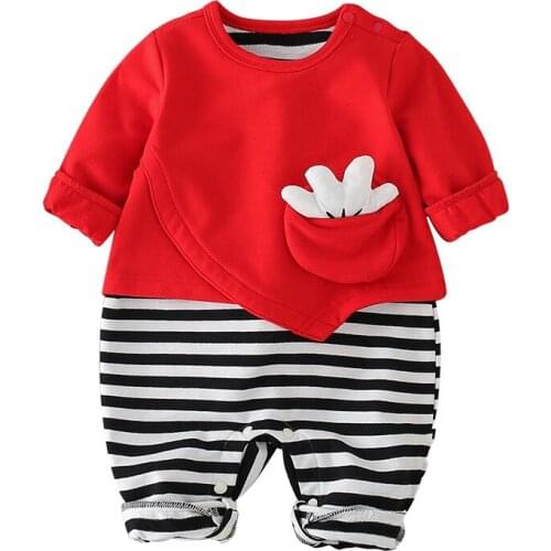 Cute Newborn Baby Girl Boy Romper Christmas Red Brown Blue Striped Romper Long Sleeve Autumn New Years Jumpsuit Outfits
