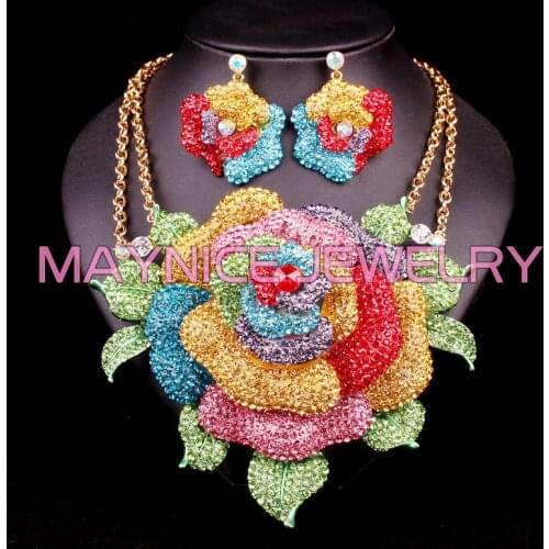 Fashion Bridal Jewelry Sets Wedding Necklace Earring set For Brides Party Accessories Big Flowers Costume Decoration Gifts Women