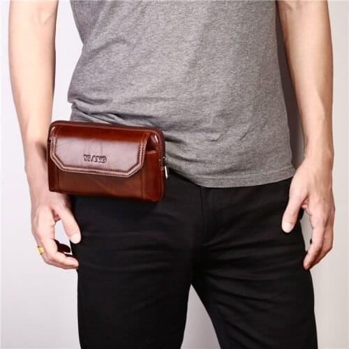 Genuine Leather Men Hip Bum Belt Purse Designer Male Fanny Pack 6.5" Mobile Phone Pouch Small Mens Waist Bags Travel Cowhide