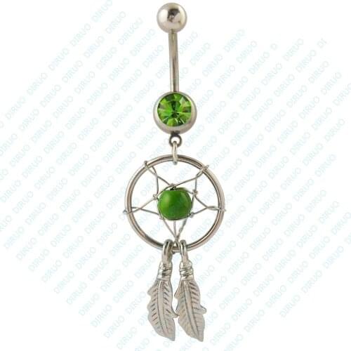 New Color Crystal Gem Big Dream Catcher Dangle Belly Navel Barbell Button Bar Ring bory Art Body Jewelry