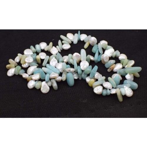 Freshwater pearl necklace white coin and green stone 28" nature beads FPPJ wholesale