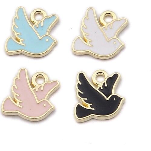 20 BULK Animal Bird Flying Dove Charm Pendant enamel Flying PIGEON metal jewelry-making accessories 10*10mm Ornithology CharmS