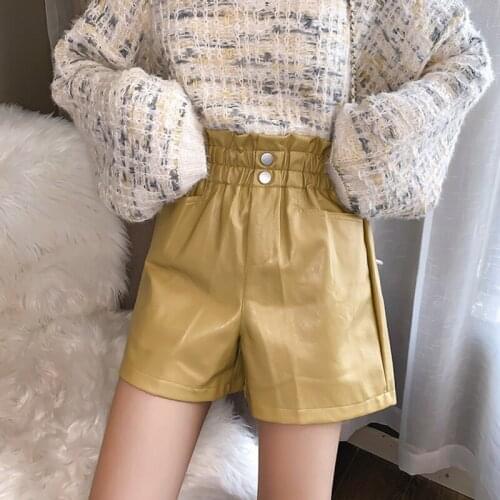 High Waist Loose PU Leather Shorts Women England Style Harem Short women fashion Leather Shorts Autumn Winter