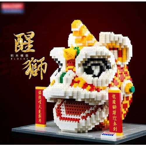 1860Pcs Lion Dance Chinese New Year Mascot Building Blocks DIY Educational Toys Micro Bricks for Kids Adults