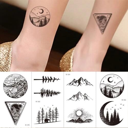 Sun Moon Hill Waterproof Temporary Tattoo Sticker Forest Retro Fake Tatoo Tatouage Tattoos Stickers Tatto For Girl Women Men
