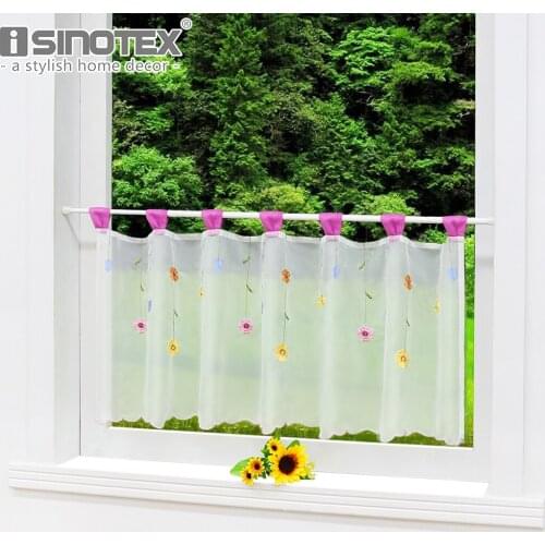 Embroidered Purple Tulle Small Cafe Curtain Sheer for Kitchen Balcony Window Decoration Voile Pastoral Tab Top Tier Curtain 1PCS
