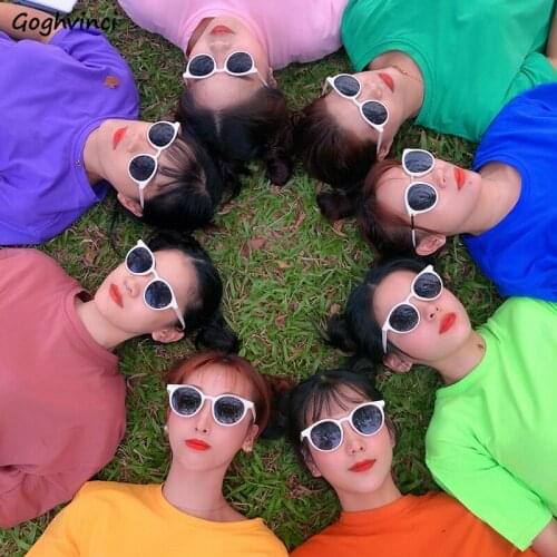 T-shirts Women Candy Color Basic Solid Korean Style Lovely Sweet Ladies Streetwear Daily Loose Soft Fashionable Chic Bright Tops