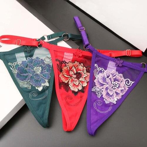 Sexy Lace Butterfly Flower Panties Women Embroidery Adjustable Seductive Transparent Thin Belt Thong 7 Color G-String Underwear