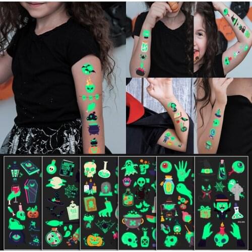 1PC New Luminous Tattoo Sticker Cartoon Halloween Party Childrens Face Fun Temporary Disposable Waterproof Tattoo Sticker