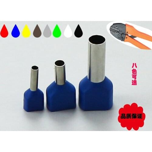 100pcs/lot TE0508 2X0.5mm2 Bootlace cooper Ferrules kit set Wire Copper Crimp Connector Insulated Cord Twin Pin End Terminal