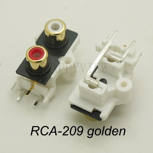 2PCS/PACK) PCB Mount 1 Position Stereo Audio Video Jack RCA Female Connector TWO hole (W+R) RCA-209 Golden