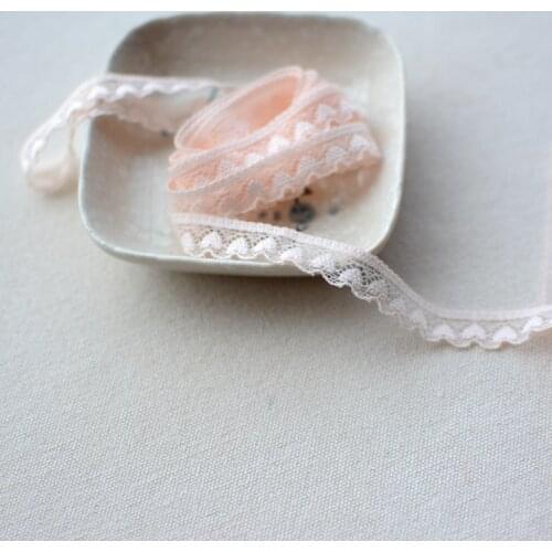 5 Meters Light Pink Heart Pattern Elastic Thin Venice Guipure Stretch Lace Trim Crochet Lace Trim Fabric Applique 1.1cm