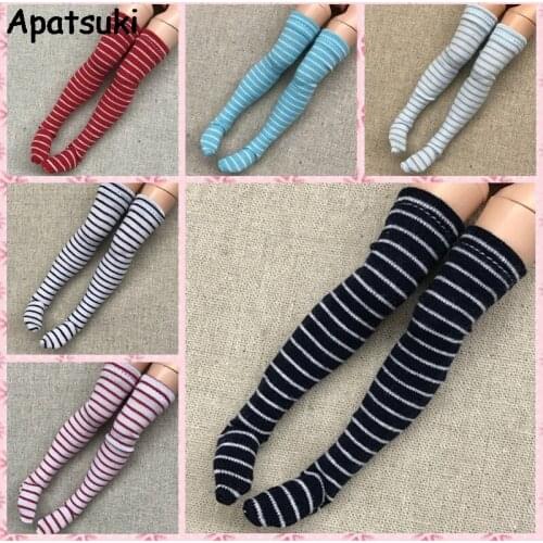 5pairs/lot Striped Stockings for Blythe Doll Thigh High Stockings For Barbie 1:6 Doll Long Sock For Momoko 1/6 Doll Accessories