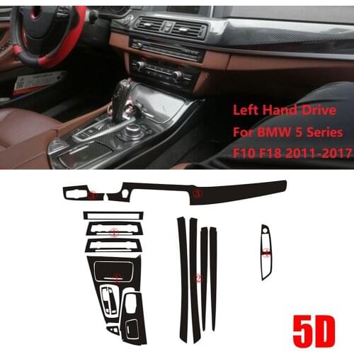 5D Glossy Carbon Fiber Pattern Car Interior Dashboard Sticker For BMW 5 Series F10 F18 2011-2017 Left Hand Drive