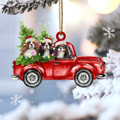 Car Ornaments Small Christmas Tree Hanging Wooden Pendants Dog Cartoon Animal Ornaments 2021 New Christmas Holiday Decorations