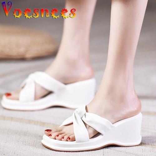 White All-Match Square Head Wedges Slippers Walk Show Korean Style Platform Women Shoes Sweet Wedding Shoes High Heels Sandals