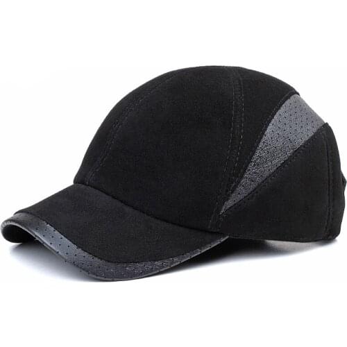 Frosted Sheepskin Perforated Leather Baseball Cap Mens Autumn And Winter Splicing Outdoor Leisure Golf Hat