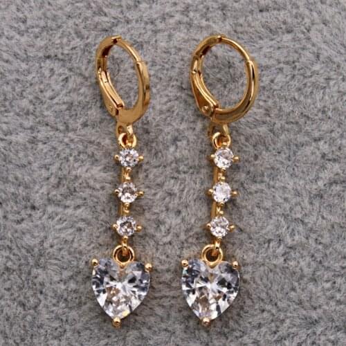 Bohemia heart Dangle drop earrings for womens Trendy white stone Jewelry earrings for Party Wedding Valentines Day Gift