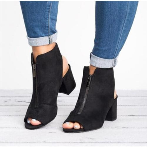 Heel boots women shoes 2021 fashion fish mouth casual shoes woman boots plus size solid color zip ankle boots women botas mujer