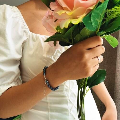 DAIMI Freshwater Pearl Bracelet 925 Sterling Silver 6-7/7-8mm White/Black Natural Pearl Bracelet For Women Gift